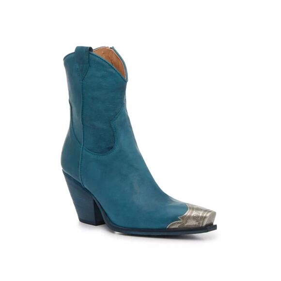 Free People Brayden Boots Womens Size 6 Leather Western Ankle Metal Toe Blue - Picture 1 of 8